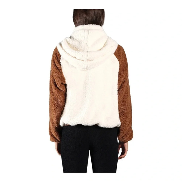 REVOLVE X PLUSH SHERPA COAT CREAM/BROWN IN COLOR SIZE XXL FULL ZIP/SNAPS BUTTONS - Picture 2 of 13